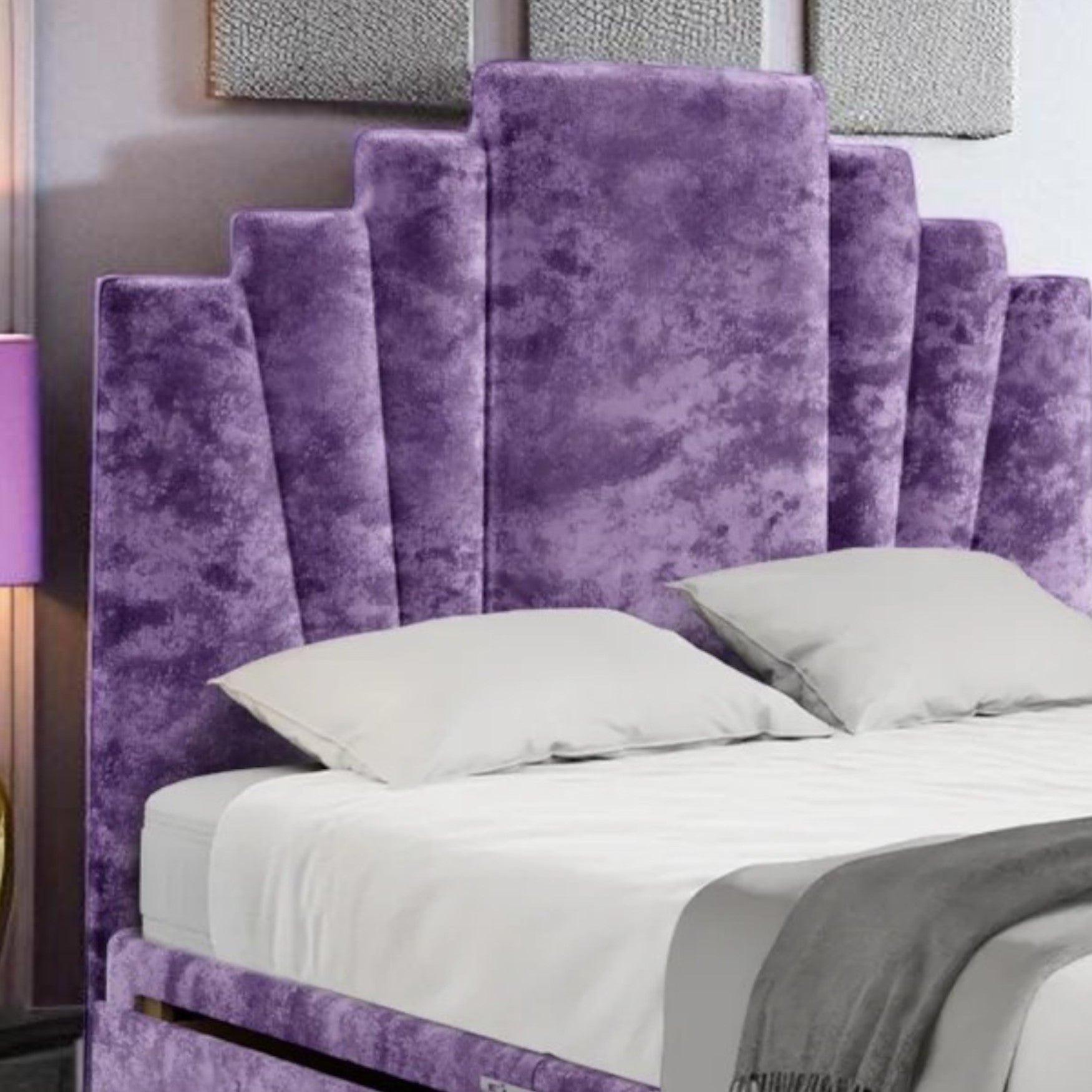 Luxury Purple Velvet Divan Bed with Storage Drawers