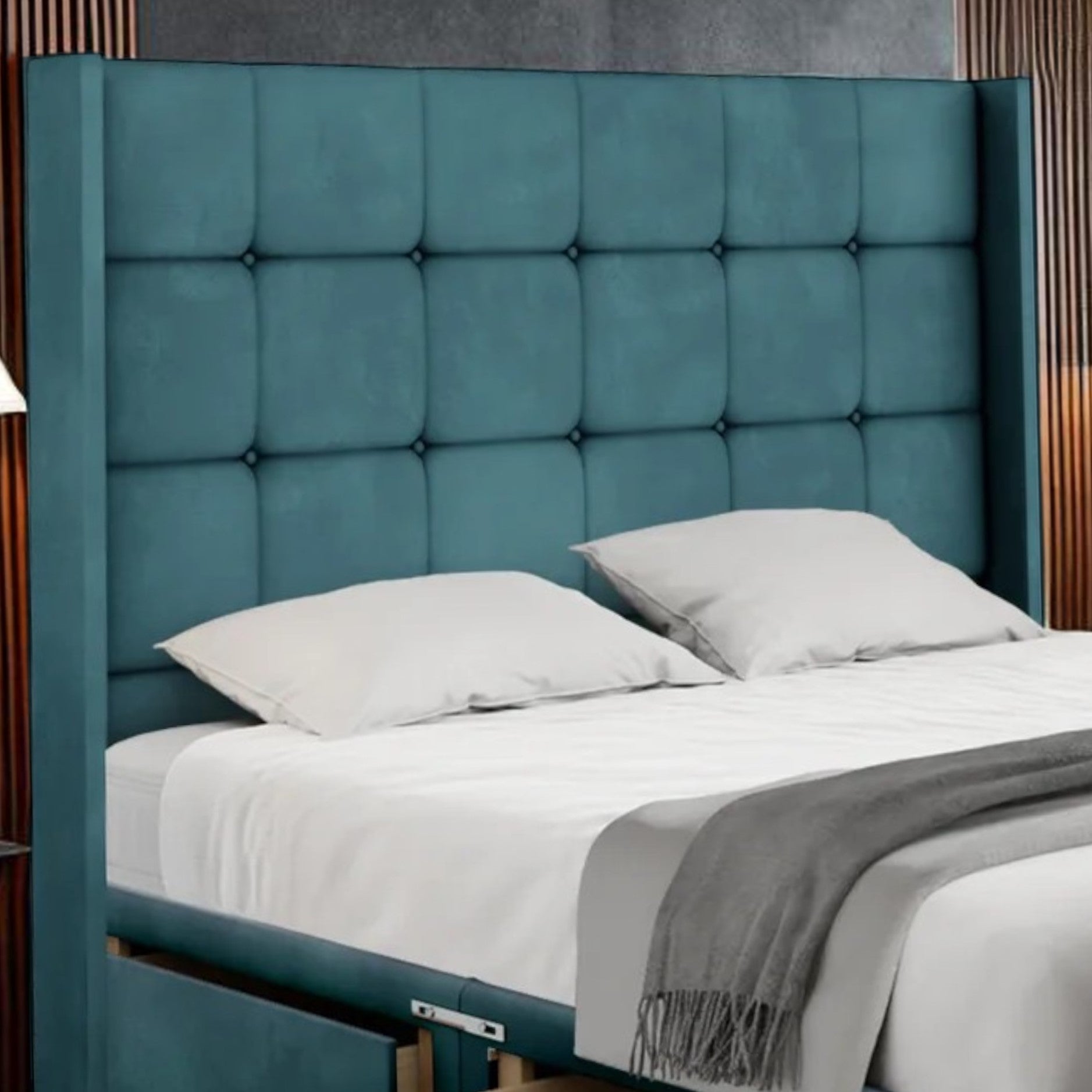 Luxury Tufted Wingback Divan Bed with Storage Drawers