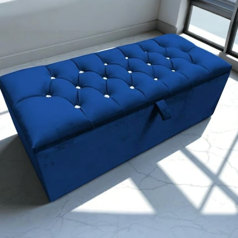 Royal Blue Chesterfield Velvet Storage Ottoman