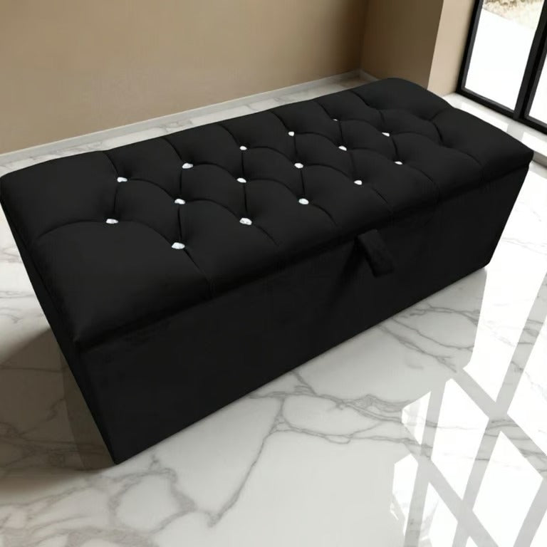Luxury Black Chesterfield Velvet Storage Ottoman