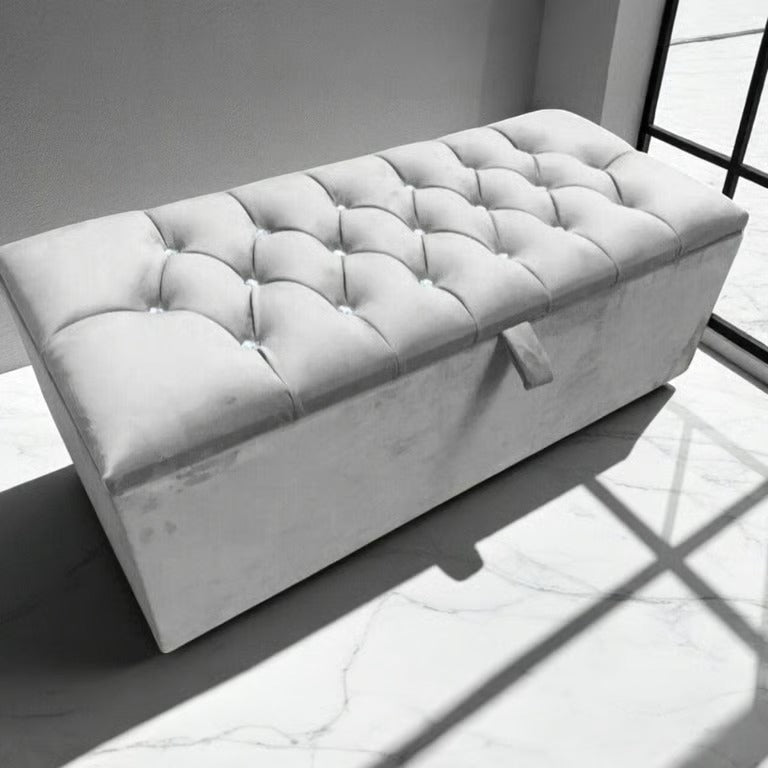 Light Grey Chesterfield Velvet Storage Ottoman