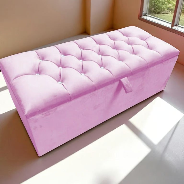 Blush Pink Chesterfield Velvet Storage Ottoman