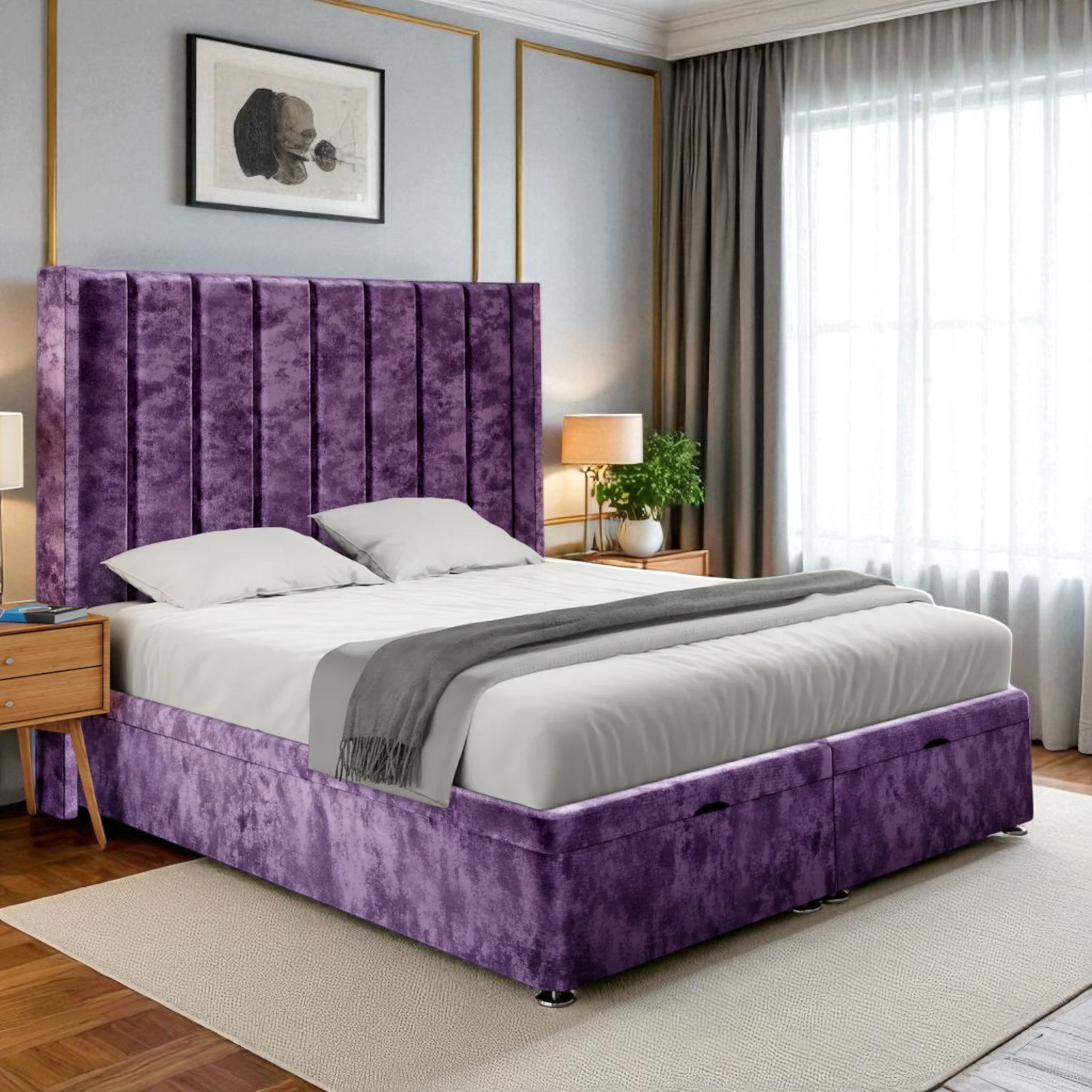 Premium Velvet Ottoman Bed – Lift‑Up Storage with Tall Headboard