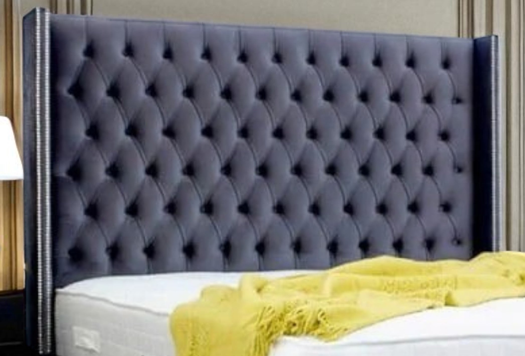 Palais Royale Wingback Diamond-Tufted Velvet Bed Frame